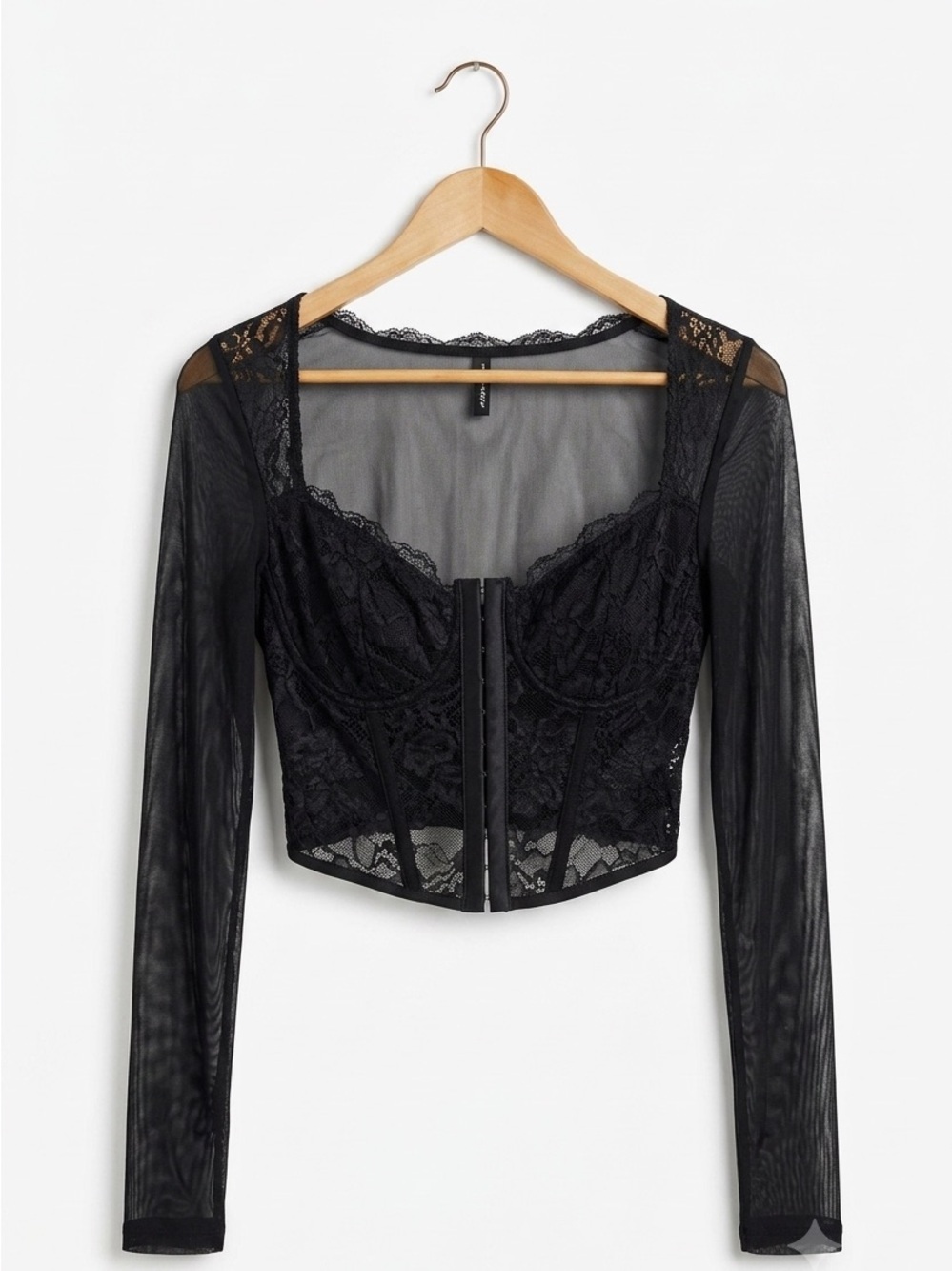 Glam Steampunk Goth Lacey Corset Top Sheer Black Small
